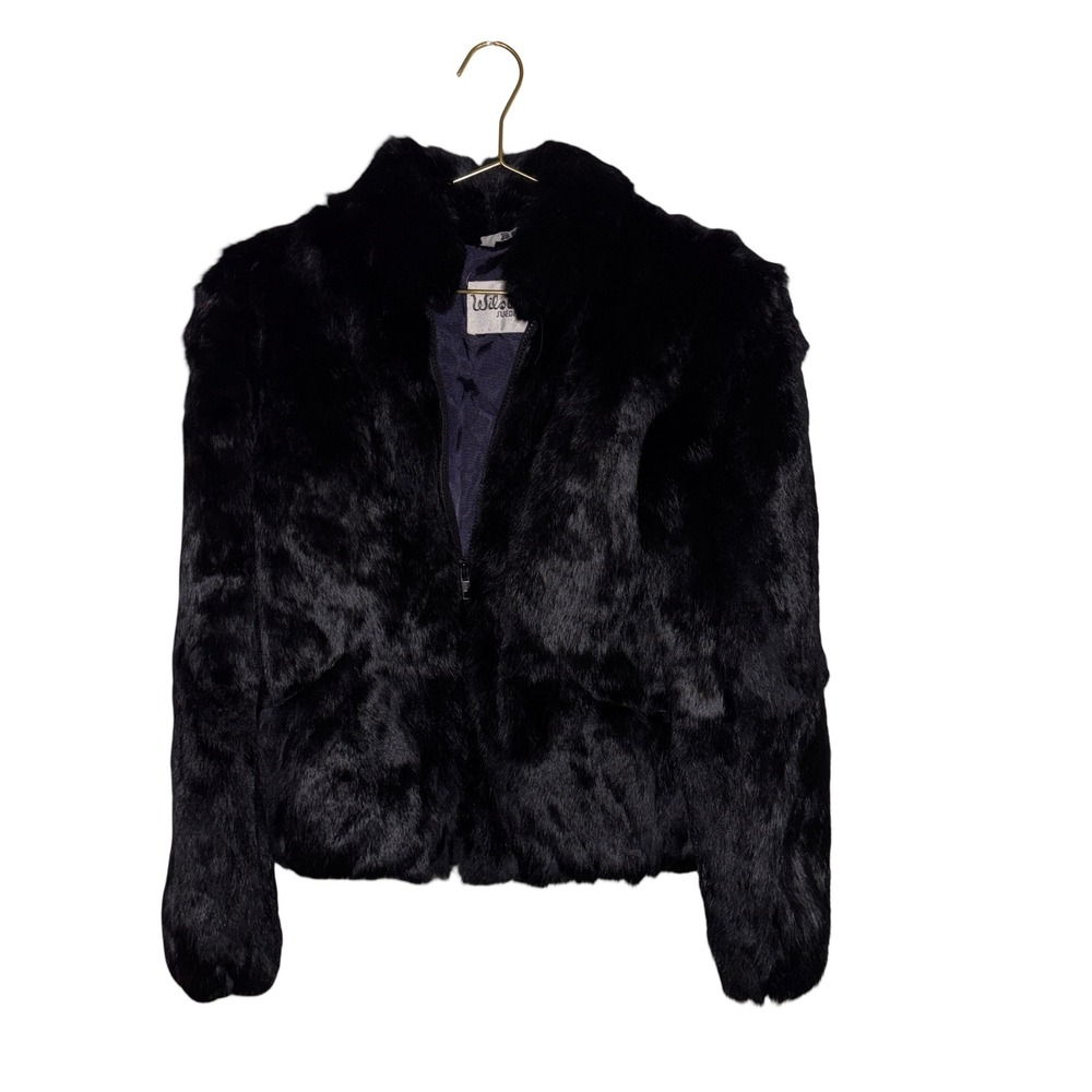 Y2K Vintage Wilsons Suede & Leather Black‎ Rabbit Fur Bomber Jacket Hong Kong M
